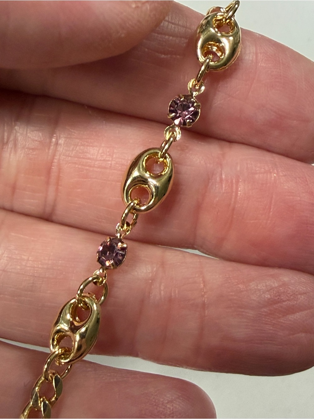GoldOro Brazilian Gold-Plated Gucci and Miami Cuban Link Bracelet with Purple CZ